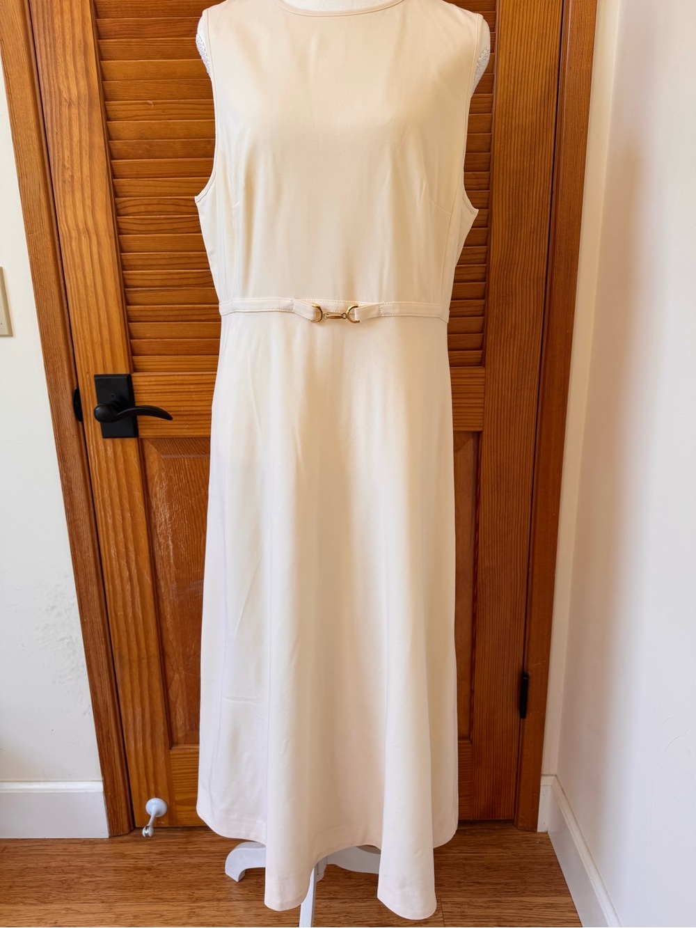 Sleeveless Cream Midi Dress with Belt
